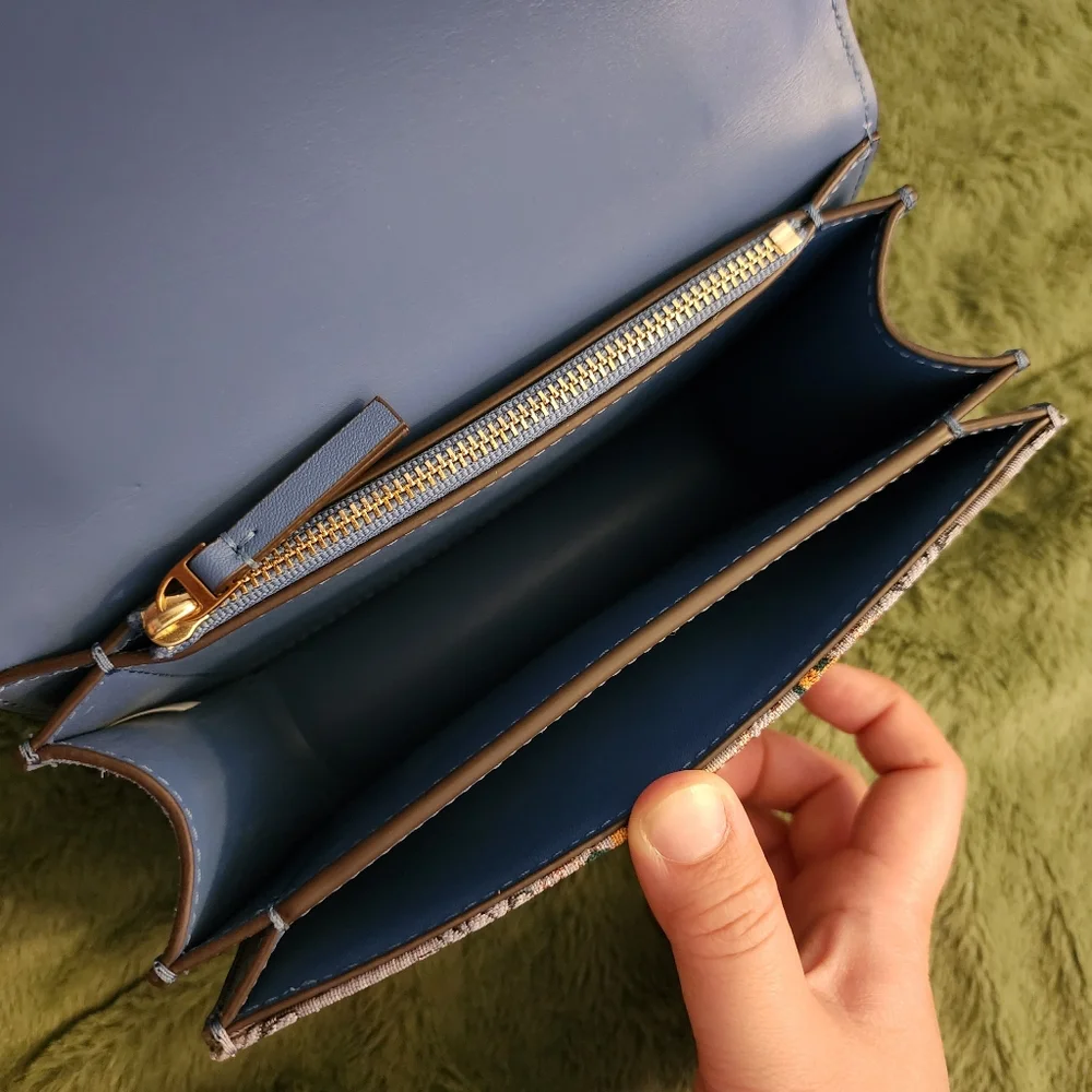 Tory Burch Eleanor Sea Frost Brocade shoulder bag crossbody blue